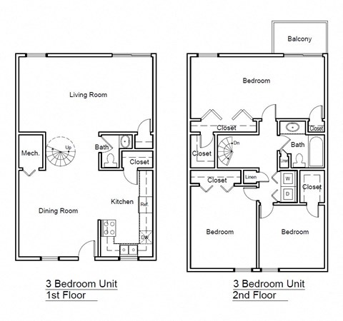 Floor plan for 3 beds, 1.5 baths, 1300 sqft